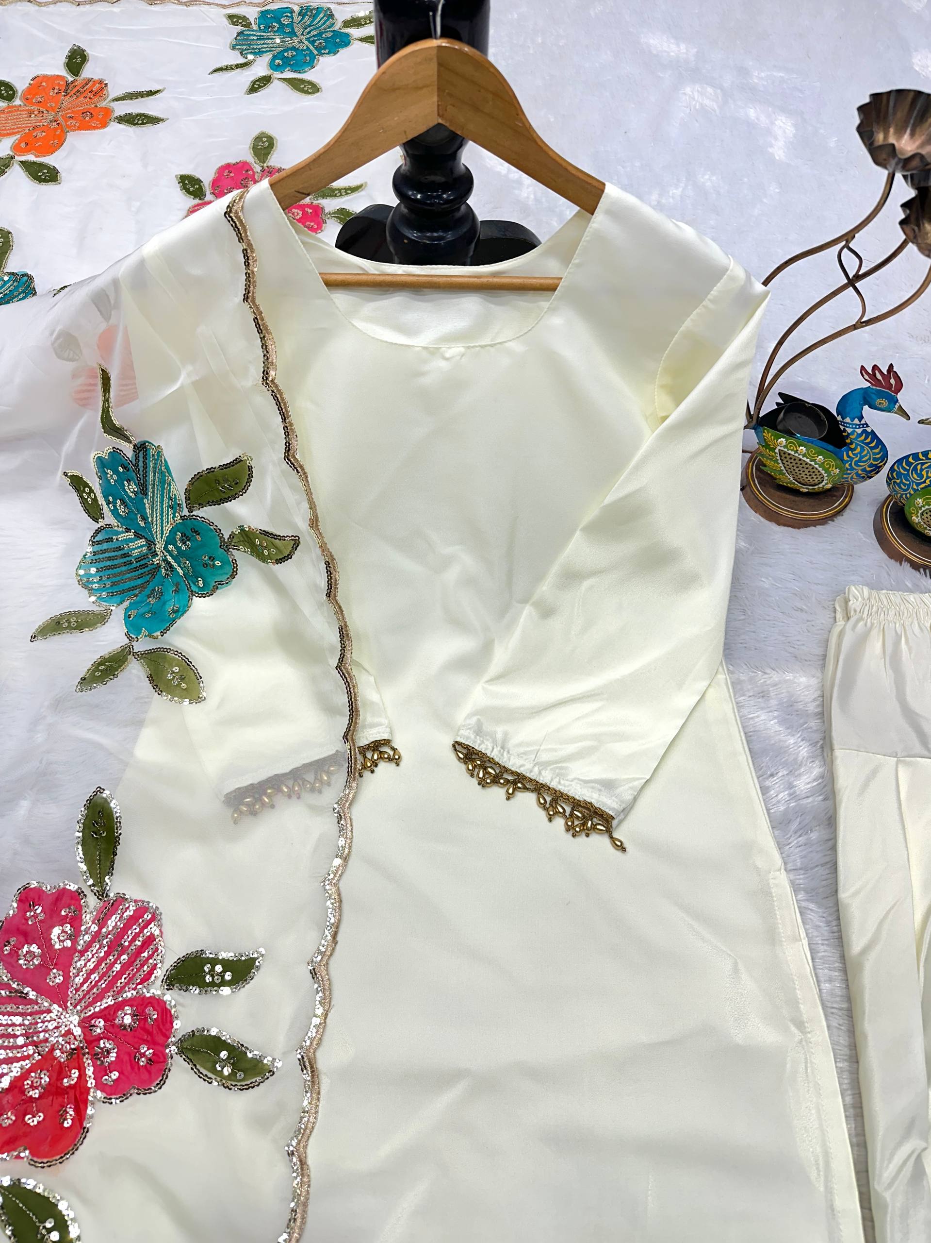 Luxe Alabaster Floral-Drape Couture